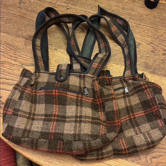 Johnson woolen mills purse made in Vermont brown orange wool plaid medium NEW - Picture 16 of 16